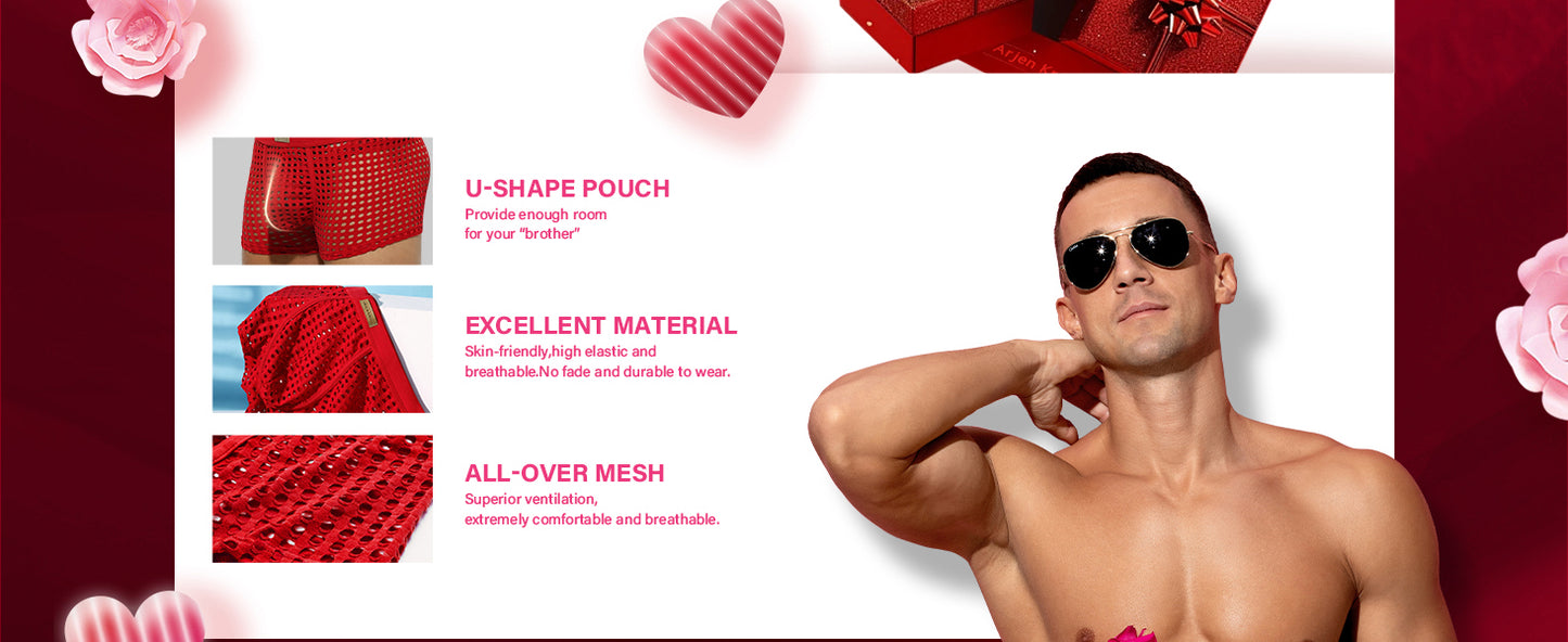 METOIN Mens Boxer Briefs Breathable Hot Mesh Underwear