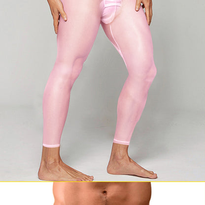 METOIN 2025 New Men's Ice Silk Quick Dry Running Tights Ultra Thin Summer Transparent High Elastic Inner Leggings