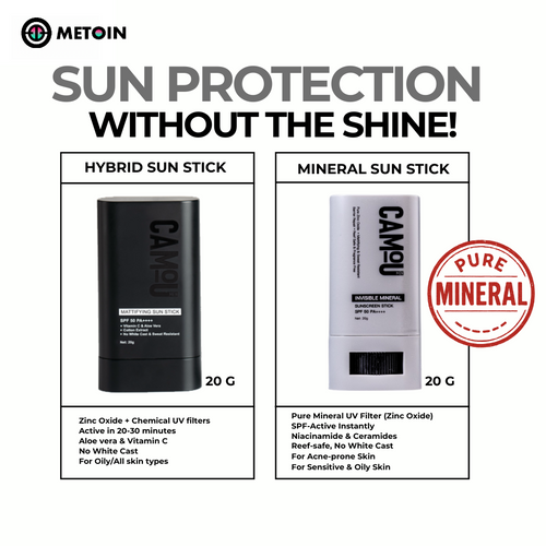 20g METOIN Men's Mattifying Sun Stick SPF50 PA++++ Oil Control No White Cast Vitamin C Sweat Resistant Aloe Vera Cotton Extract Sunscreen