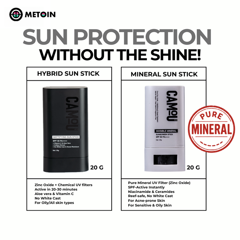 20g METOIN Men's Mattifying Sun Stick SPF50 PA++++ Oil Control No White Cast Vitamin C Sweat Resistant Aloe Vera Cotton Extract Sunscreen