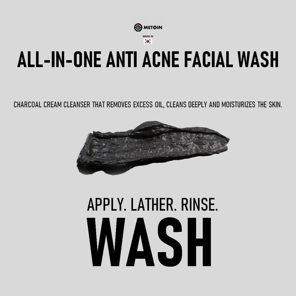 100ml Metoin Facial Wash 0.5% Salicylic 2% Niacinamide All-In-One Anti Acne Tea Tree Oil Centella Asiatica Extract Charcoal Powder Skincare Cleansing Cleanser Facial Cleansing Bright Clear Oil Control Pore Squeeze Tightening Skin Repair Salicylic Acid