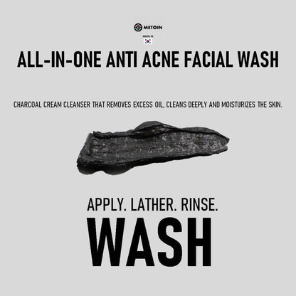 100ml Metoin Facial Wash 0.5% Salicylic 2% Niacinamide All-In-One Anti Acne Tea Tree Oil Centella Asiatica Extract Charcoal Powder Skincare Cleansing Cleanser Facial Cleansing Bright Clear Oil Control Pore Squeeze Tightening Skin Repair Salicylic Acid