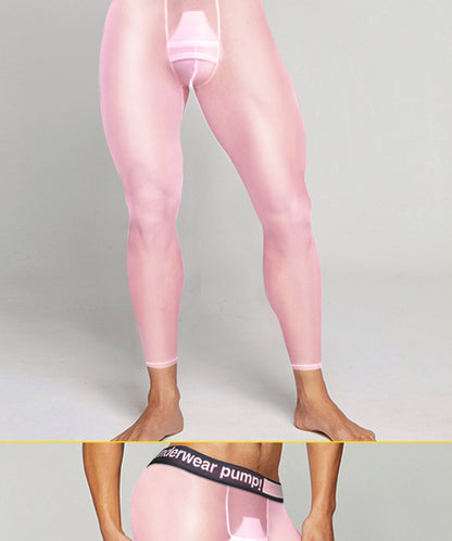 METOIN 2025 New Men's Ice Silk Quick Dry Running Tights Ultra Thin Summer Transparent High Elastic Inner Leggings