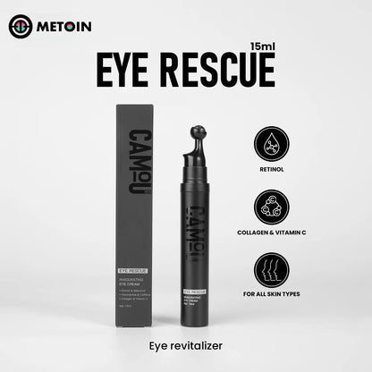 Metoin Men's Eye Rescue Invigorating Eye Cream with Metal Applicator Collagen Retinol Bakuchiol Niacinamide Caffeine