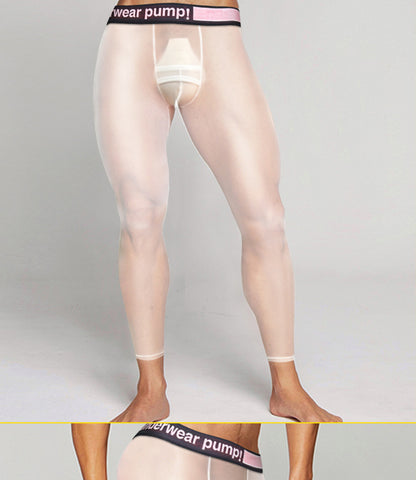 METOIN 2025 New Men's Ice Silk Quick Dry Running Tights Ultra Thin Summer Transparent High Elastic Inner Leggings