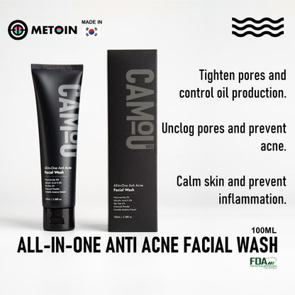 100ml Metoin Facial Wash 0.5% Salicylic 2% Niacinamide All-In-One Anti Acne Tea Tree Oil Centella Asiatica Extract Charcoal Powder Skincare Cleansing Cleanser Facial Cleansing Bright Clear Oil Control Pore Squeeze Tightening Skin Repair Salicylic Acid