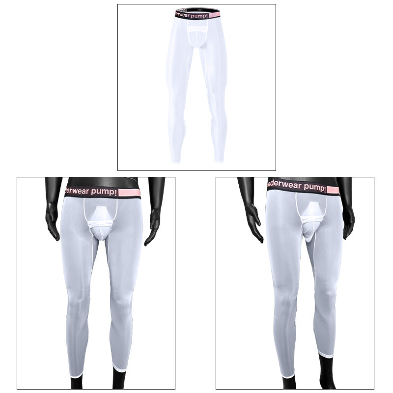 METOIN 2025 New Men's Ice Silk Quick Dry Running Tights Ultra Thin Summer Transparent High Elastic Inner Leggings