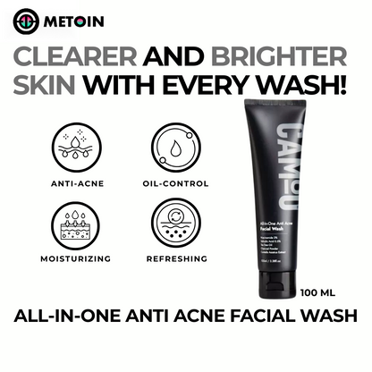100ml Metoin Facial Wash 0.5% Salicylic 2% Niacinamide All-In-One Anti Acne Tea Tree Oil Centella Asiatica Extract Charcoal Powder Skincare Cleansing Cleanser Facial Cleansing Bright Clear Oil Control Pore Squeeze Tightening Skin Repair Salicylic Acid