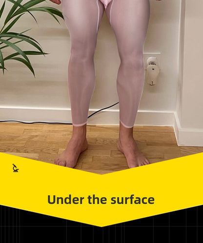 METOIN 2025 New Men's Ice Silk Quick Dry Running Tights Ultra Thin Summer Transparent High Elastic Inner Leggings