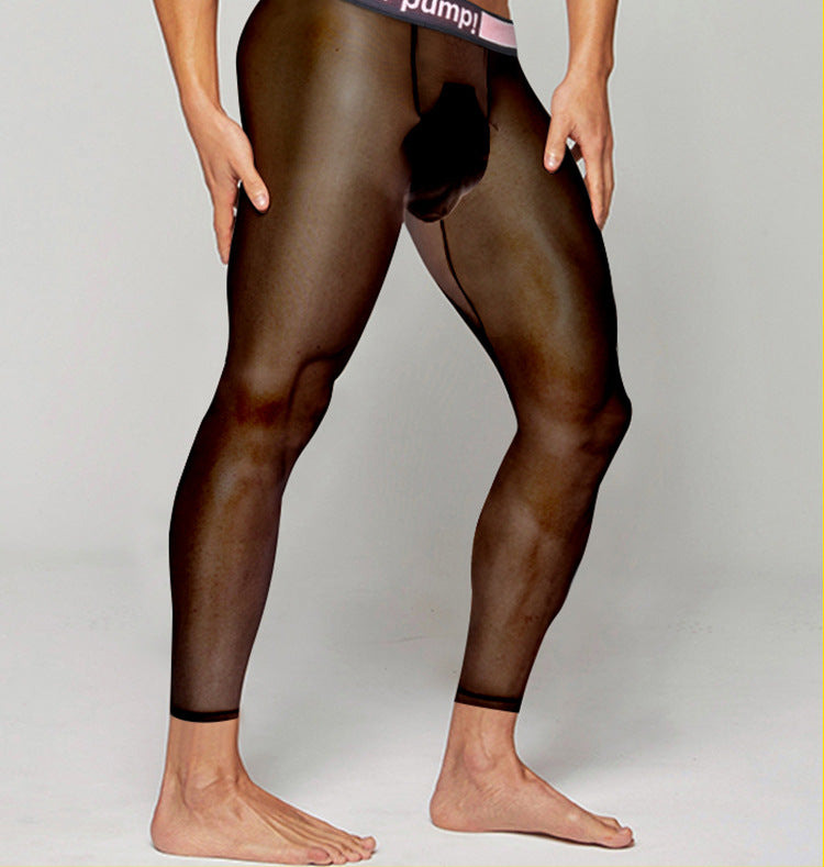 METOIN 2025 New Men's Ice Silk Quick Dry Running Tights Ultra Thin Summer Transparent High Elastic Inner Leggings