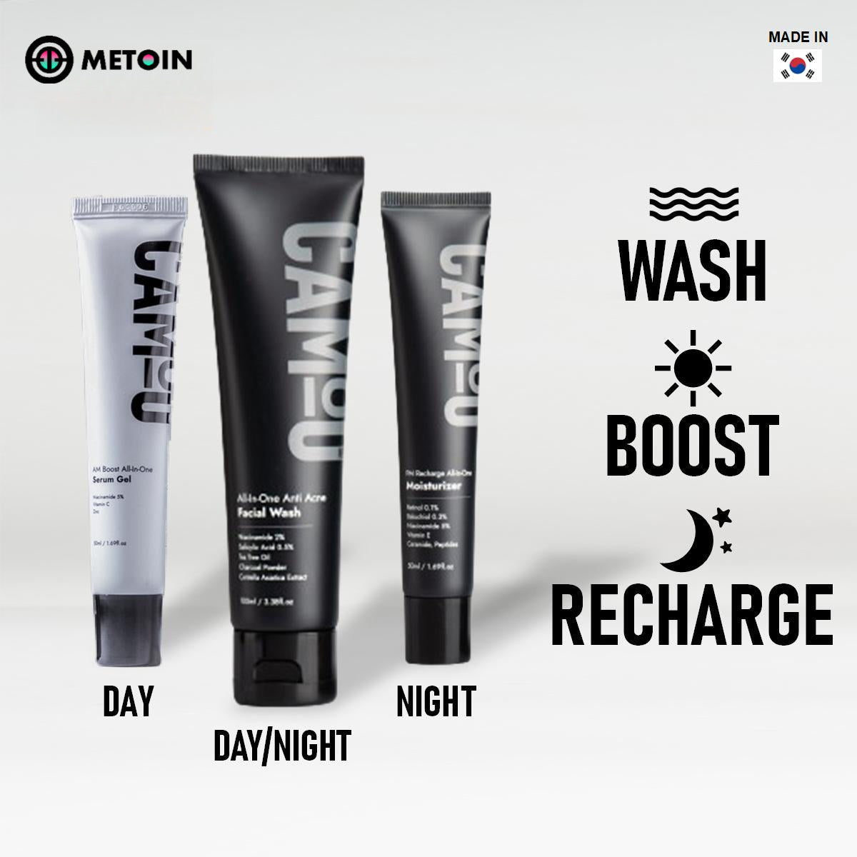 100ml Metoin Facial Wash 0.5% Salicylic 2% Niacinamide All-In-One Anti Acne Tea Tree Oil Centella Asiatica Extract Charcoal Powder Skincare Cleansing Cleanser Facial Cleansing Bright Clear Oil Control Pore Squeeze Tightening Skin Repair Salicylic Acid