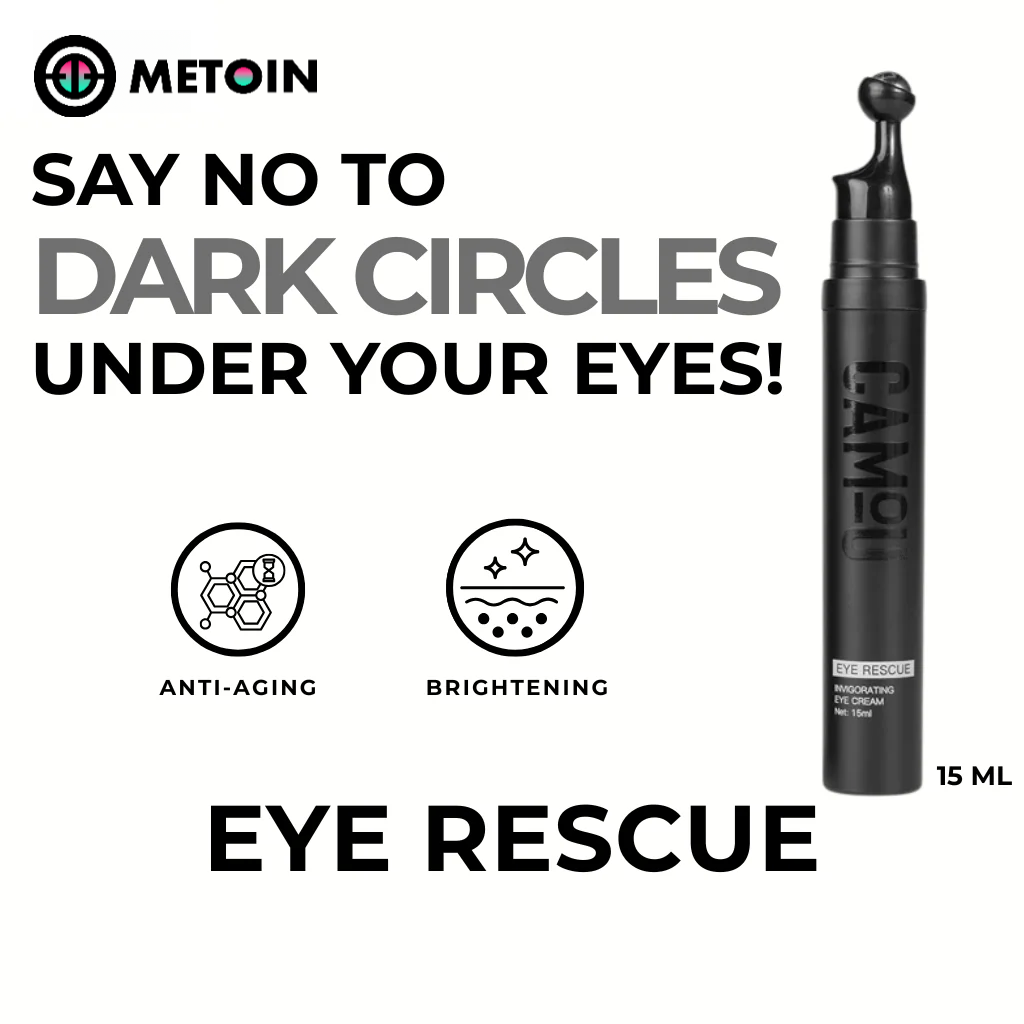 Metoin Men's Eye Rescue Invigorating Eye Cream with Metal Applicator Collagen Retinol Bakuchiol Niacinamide Caffeine