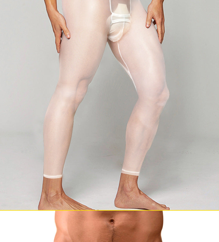 METOIN 2025 New Men's Ice Silk Quick Dry Running Tights Ultra Thin Summer Transparent High Elastic Inner Leggings