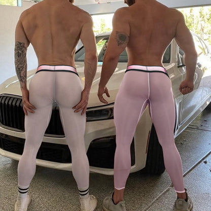 METOIN 2025 New Men's Ice Silk Quick Dry Running Tights Ultra Thin Summer Transparent High Elastic Inner Leggings