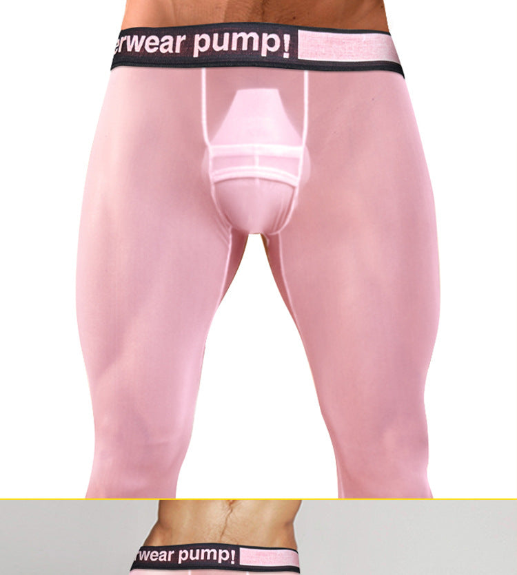 METOIN 2025 New Men's Ice Silk Quick Dry Running Tights Ultra Thin Summer Transparent High Elastic Inner Leggings