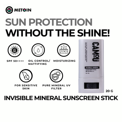 20g METOIN Men's Mattifying Sun Stick SPF50 PA++++ Oil Control No White Cast Vitamin C Sweat Resistant Aloe Vera Cotton Extract Sunscreen