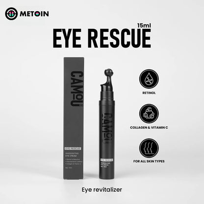 Metoin Men's Eye Rescue Invigorating Eye Cream with Metal Applicator Collagen Retinol Bakuchiol Niacinamide Caffeine