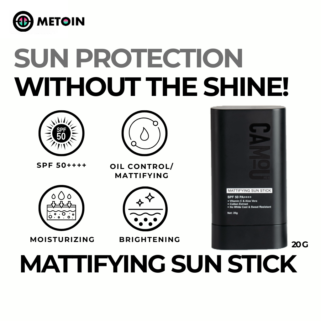 20g METOIN Men's Mattifying Sun Stick SPF50 PA++++ Oil Control No White Cast Vitamin C Sweat Resistant Aloe Vera Cotton Extract Sunscreen