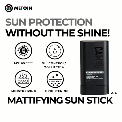 20g METOIN Men's Mattifying Sun Stick SPF50 PA++++ Oil Control No White Cast Vitamin C Sweat Resistant Aloe Vera Cotton Extract Sunscreen