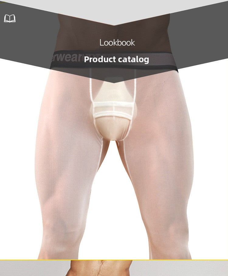 METOIN 2025 New Men's Ice Silk Quick Dry Running Tights Ultra Thin Summer Transparent High Elastic Inner Leggings