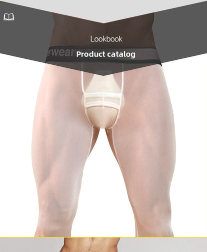 METOIN 2025 New Men's Ice Silk Quick Dry Running Tights Ultra Thin Summer Transparent High Elastic Inner Leggings