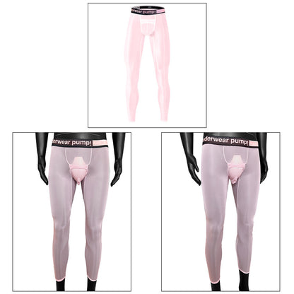 METOIN 2025 New Men's Ice Silk Quick Dry Running Tights Ultra Thin Summer Transparent High Elastic Inner Leggings